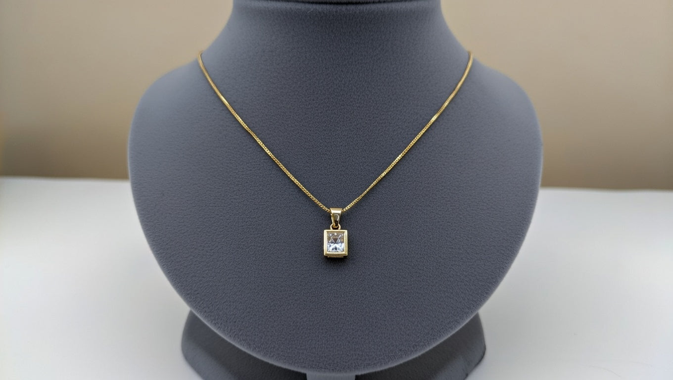 yellow gold geometric glistening lab-grown diamond pendant necklace.
