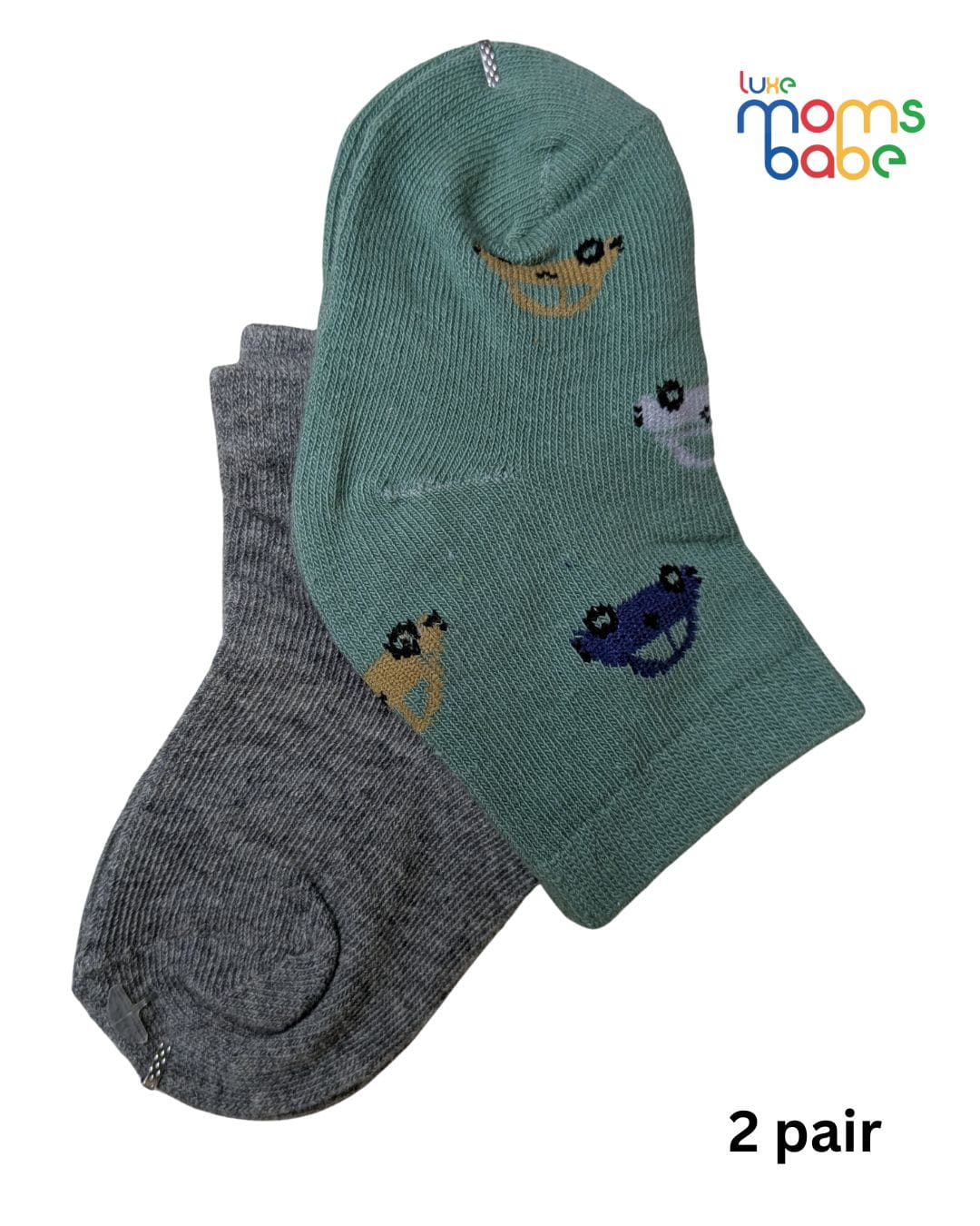 Baby Socks - Pack of 2 for Baby boys ( 6 - 12 Months ) Color - Green & Gray ,socks for babies,