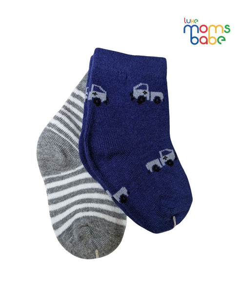Baby Socks - Pack of 2 for Baby boys ( 6 - 12 Months ) Color -  Navy Blue & Gray ,cotton baby socks,