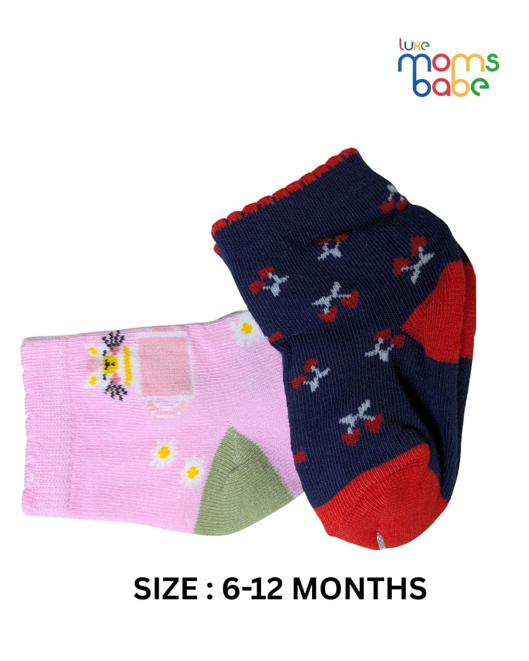 Baby Socks - Pack of 2 for Baby Girls ( 6 - 12 Months ) , Color - Light Pink & Navy Blue ,soft baby socks,