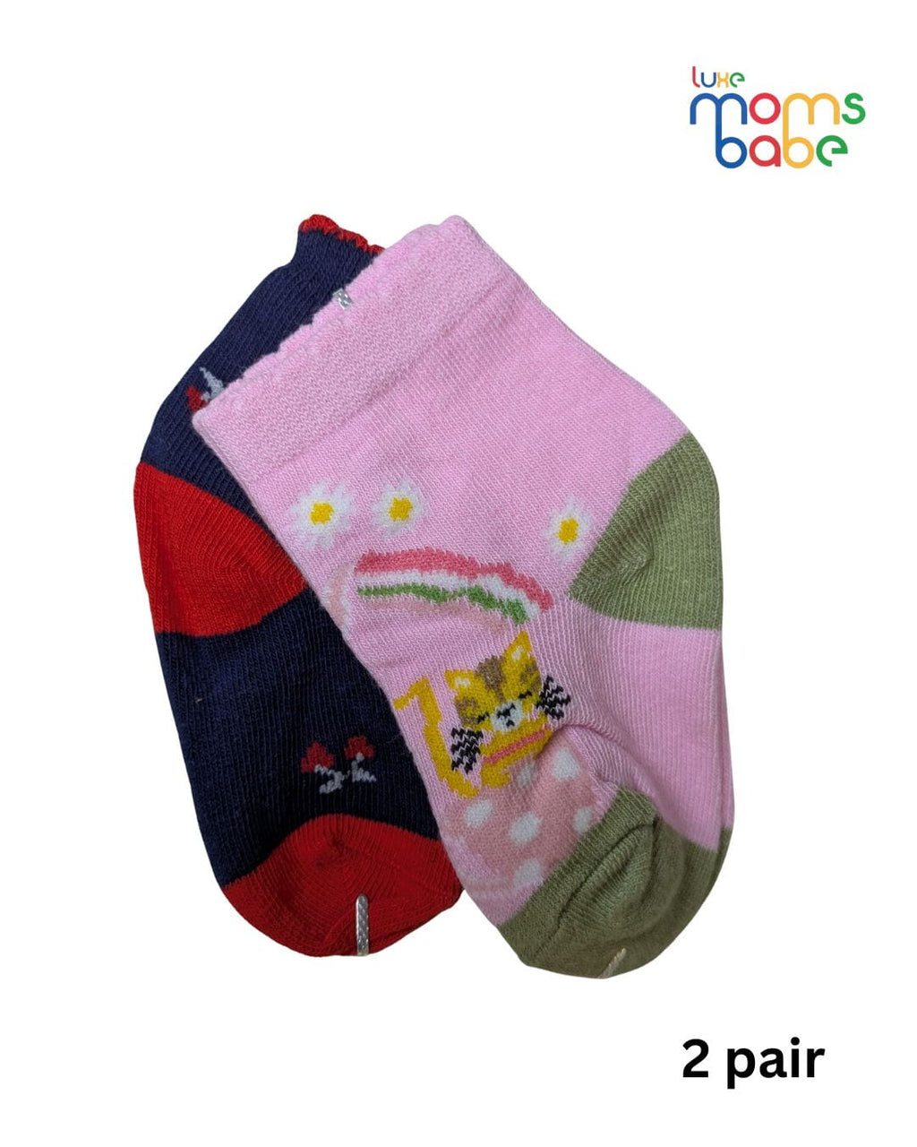 Baby Socks - Pack of 2 for Baby Girls ( 6 - 12 Months ) , Color - Light Pink & Navy Blue ,soft baby socks,