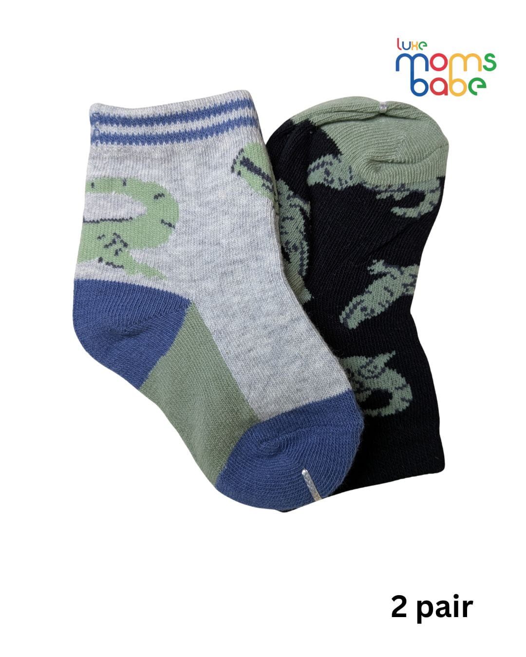 Baby Socks - Pack of 2 for Baby boys ( 6 - 12 Months ) Color - Green & Gray , cotton baby socks