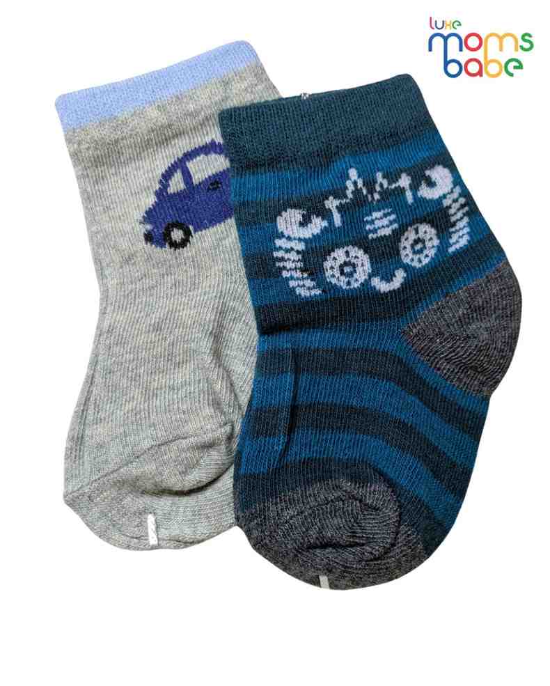 Baby Socks - Pack of 2 for Baby boys ( 6-12 Months ) Grey&Dark blue