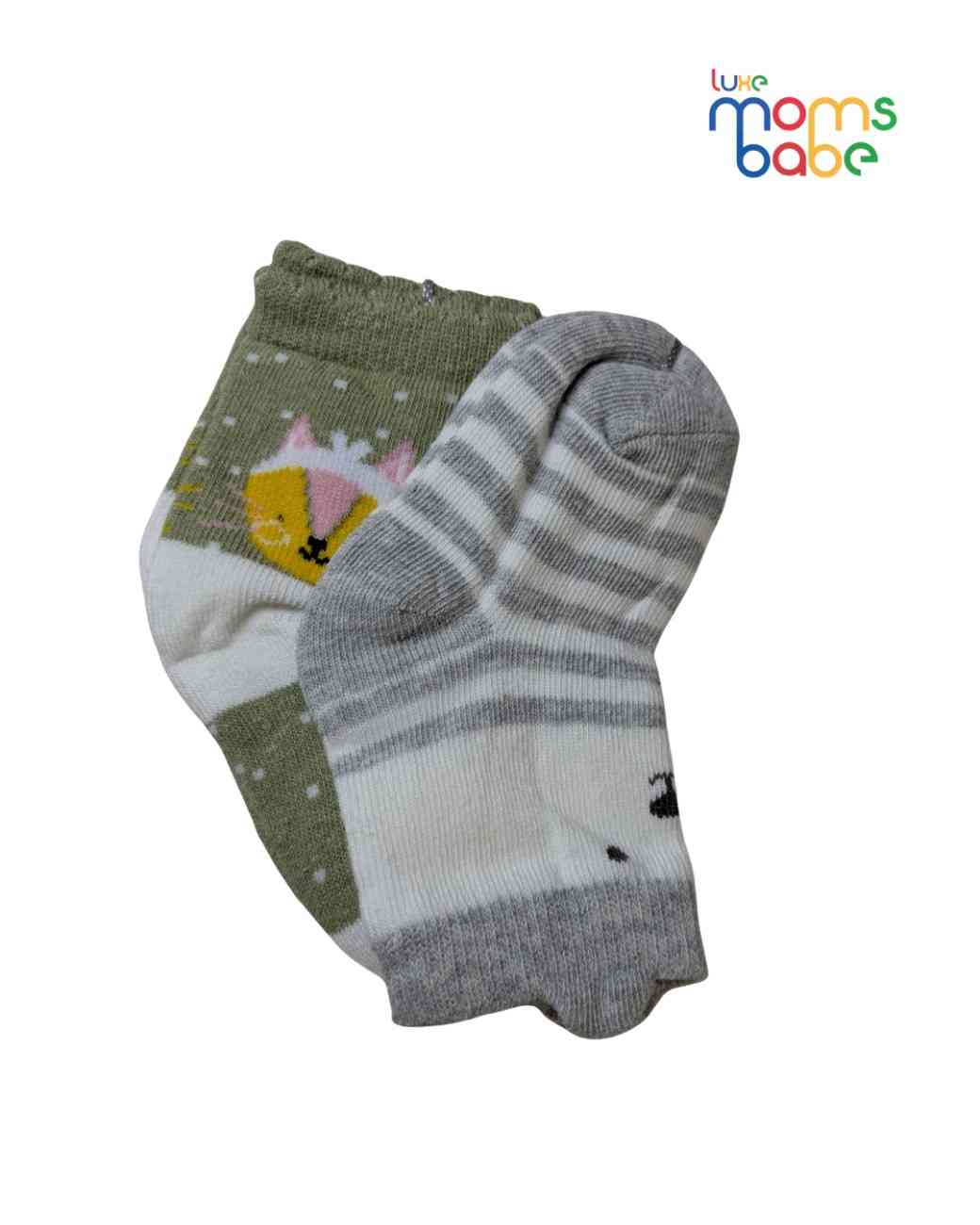 Baby Socks - Pack of 2 for Baby boys ( 6-12Months )Green,White&Grey