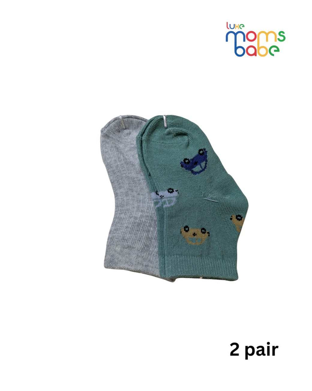 Baby Socks - Pack of 2 for Baby boys ( 6-12Months ) Grey&Green,baby socks, baby boy socks, infant socks 6-12 months, cotton baby socks, grey baby socks