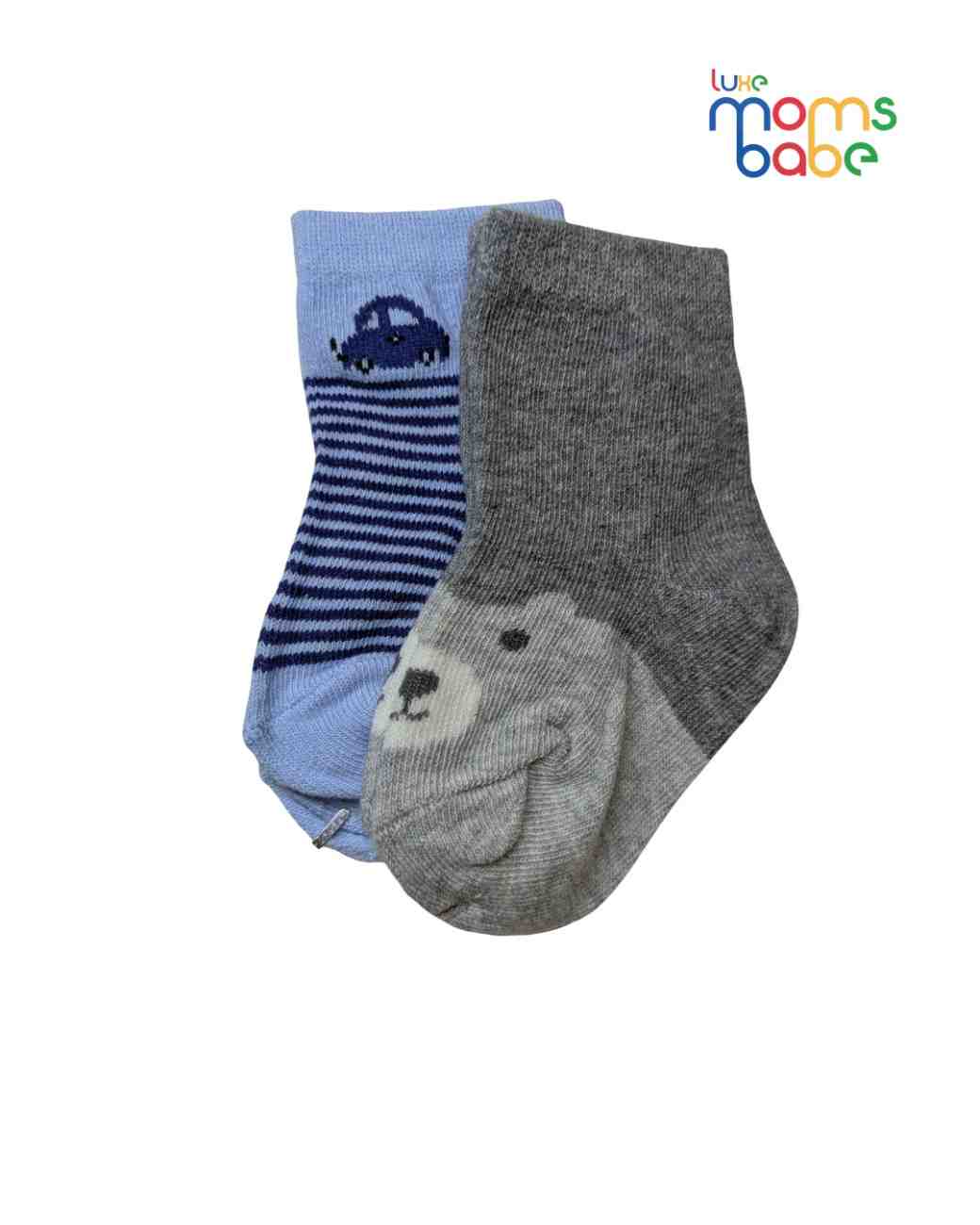 Baby Socks  - Pack of 2  for Baby boys ( 6-12)Months ,Light Blue&Grey,soft baby socks, newborn socks, baby socks pack of 2, light blue grey baby socks