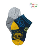 Baby Socks - Pack of 2 for Baby boys ( 6-12 Months )-grey, navy blue, and yellow,aby socks, baby boy socks, infant socks 6–12 months, cotton baby socks