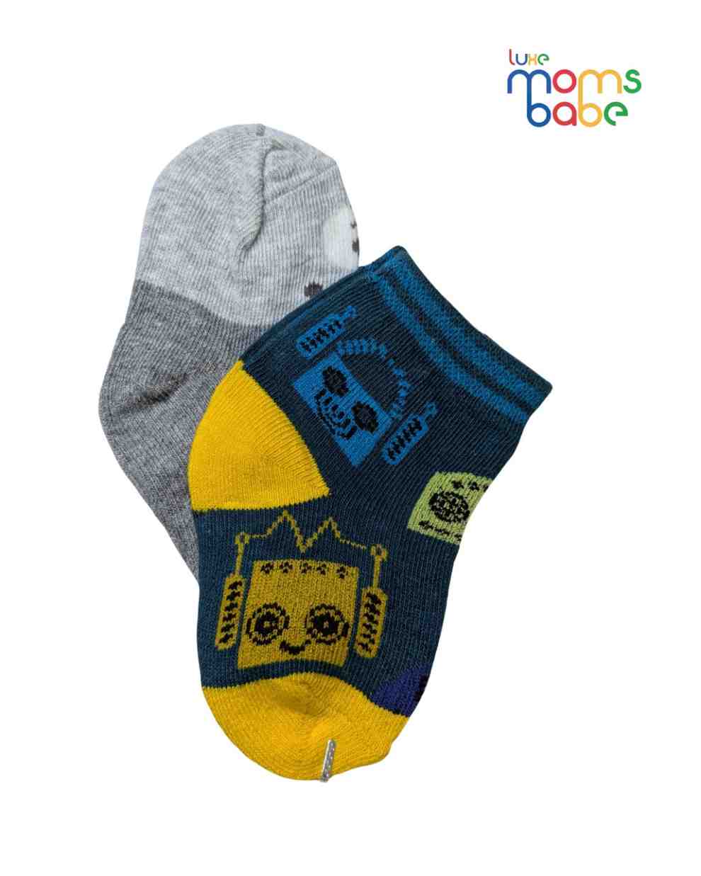 Baby Socks - Pack of 2 for Baby boys ( 6-12 Months )-grey, navy blue, and yellow,aby socks, baby boy socks, infant socks 6–12 months, cotton baby socks