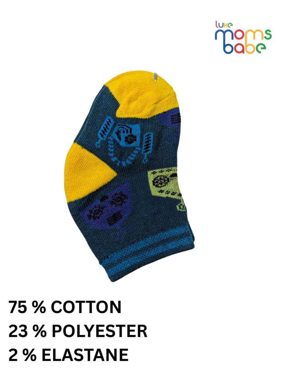 Baby Socks - Pack of 2 for Baby boys ( 6-12 Months )-grey, navy blue, and yellow,aby socks, baby boy socks, infant socks 6–12 months, cotton baby socks