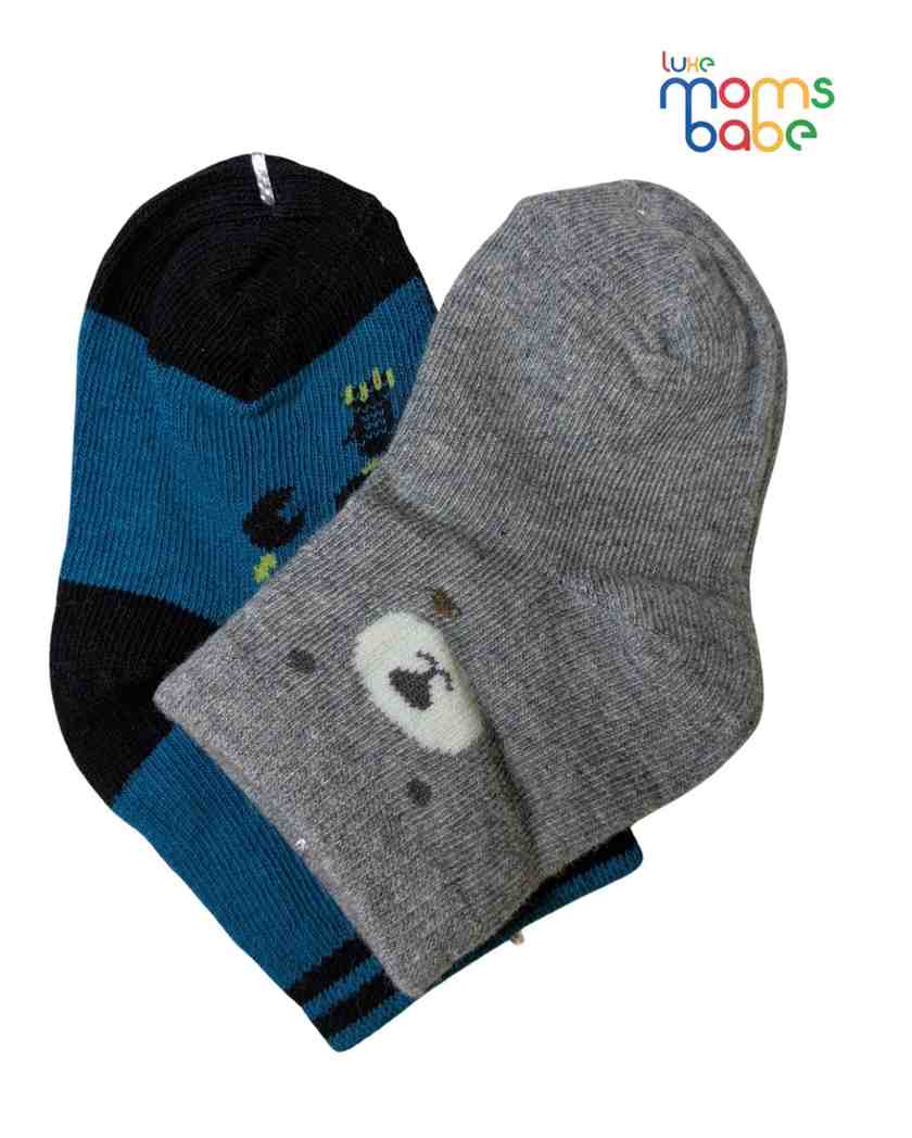 Baby Socks - Pack of 2 for Baby boys ( 6 - 12 Months ) -blue, black, and gray,soft baby socks, boys socks pack of 2, breathable baby socks