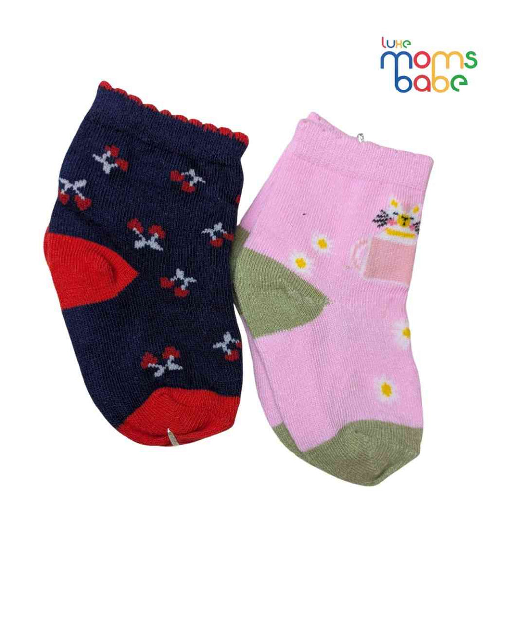 Baby Socks - Pack of 2 for Baby boys( 6-12 Months )-Dark blue and pink,soft baby socks, boys socks pack of 2, breathable baby socks