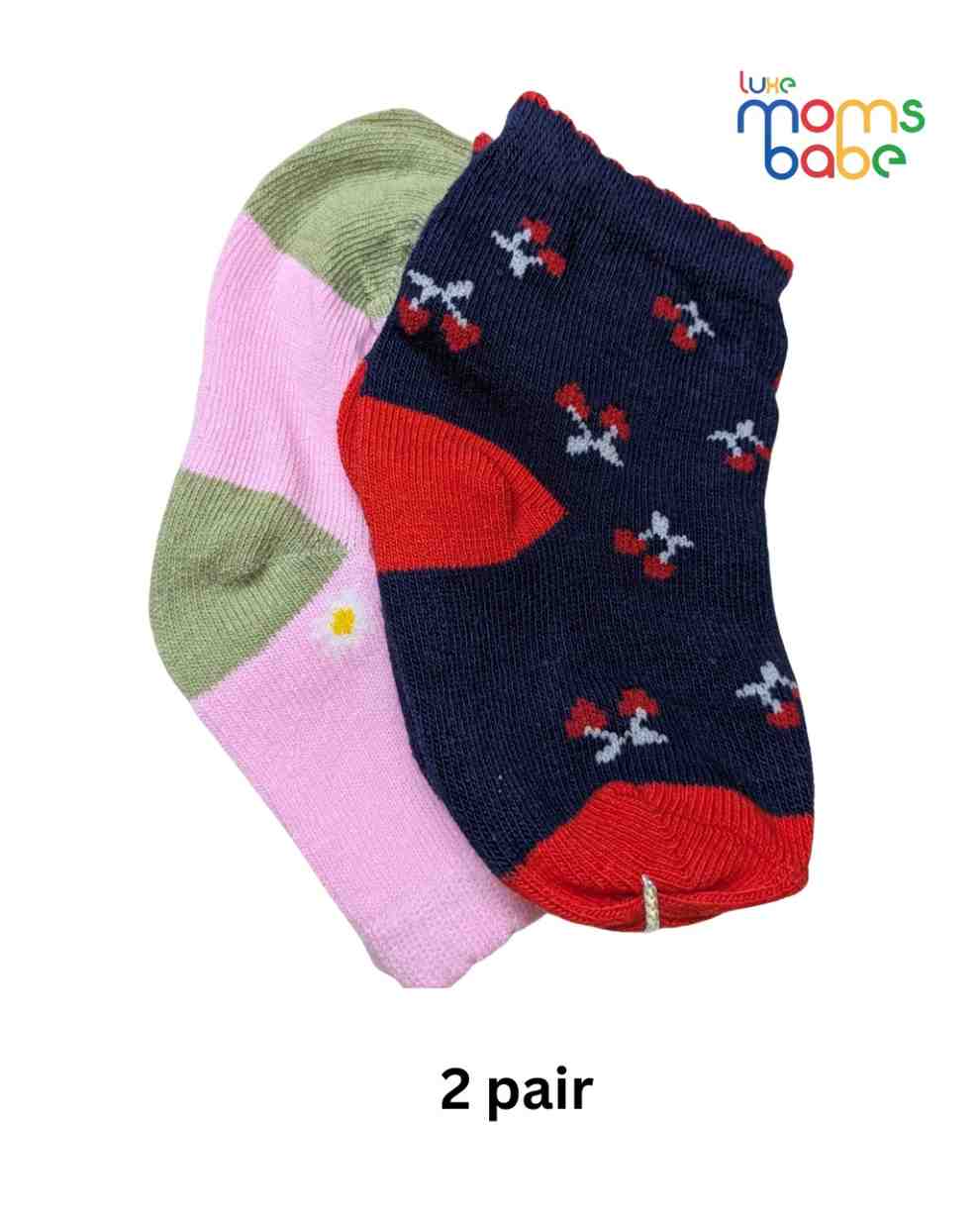 Baby Socks - Pack of 2 for Baby boys( 6-12 Months )-Dark blue and pink,soft baby socks, boys socks pack of 2, breathable baby socks