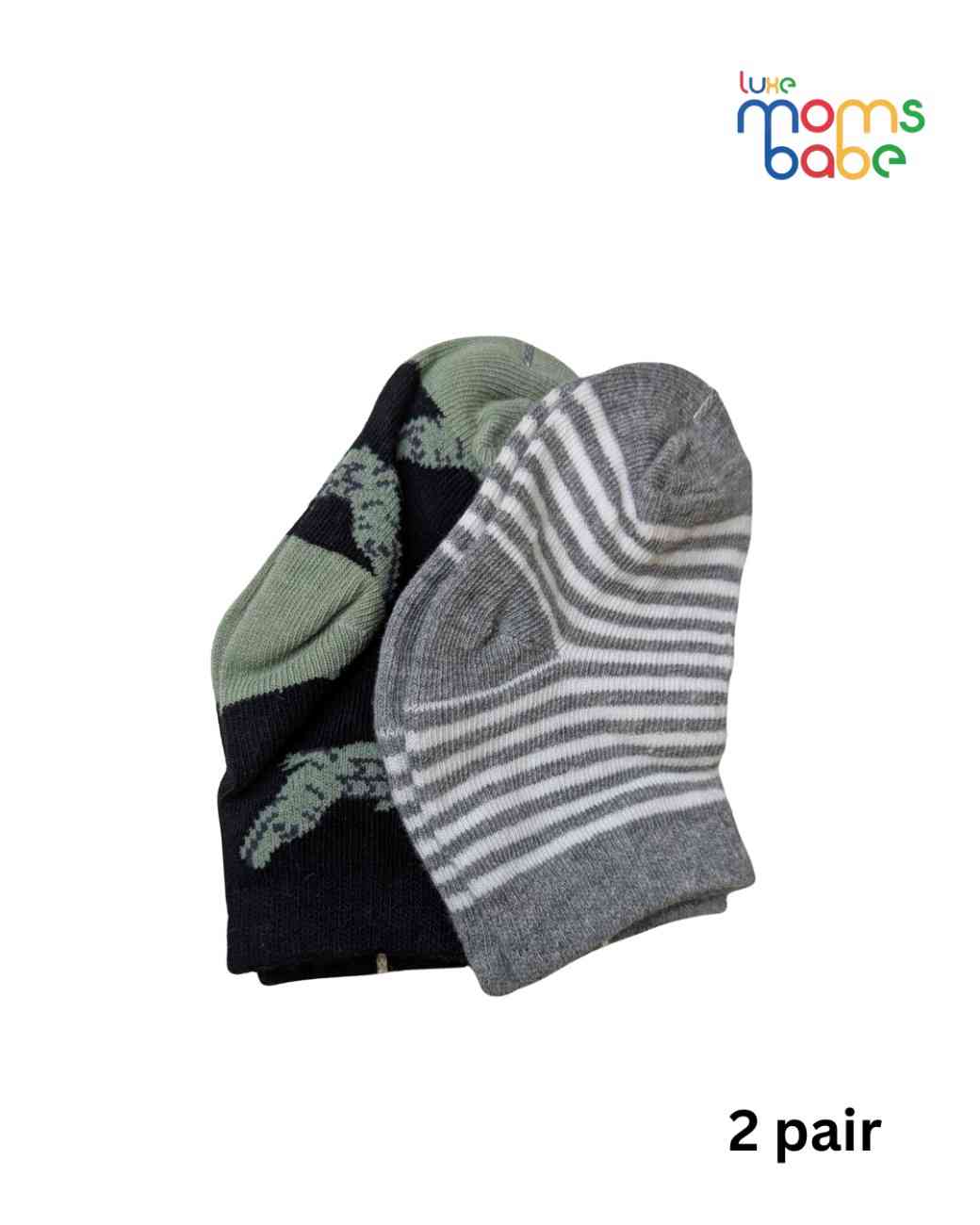 Baby Socks - Pack of 2 for Baby boys( 6-12 Months )-Grey,blackand white,cotton baby socks, soft baby socks, boys socks pack of 2, breathable baby socks