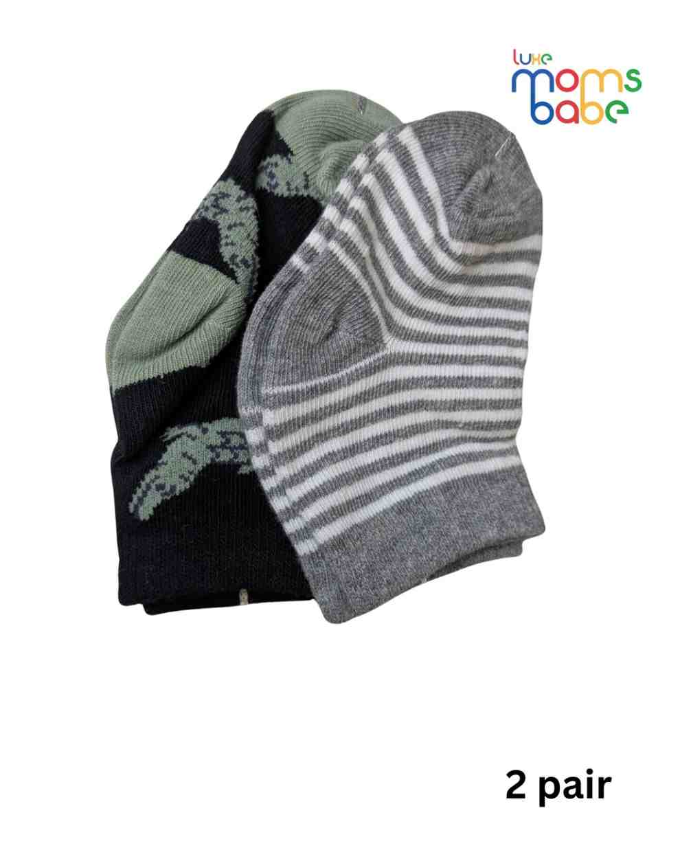 Baby Socks - Pack of 2 for Baby boys( 6-12 Months )-Grey,blackand white,cotton baby socks, soft baby socks, boys socks pack of 2, breathable baby socks