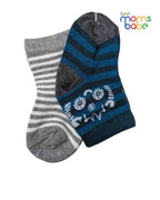 Baby Socks - Pack of 2 for Baby girls( 6-12 Months )-Blue,Black&Grey,cotton baby socks, soft baby socks, girls socks pack of 2, breathable baby socks