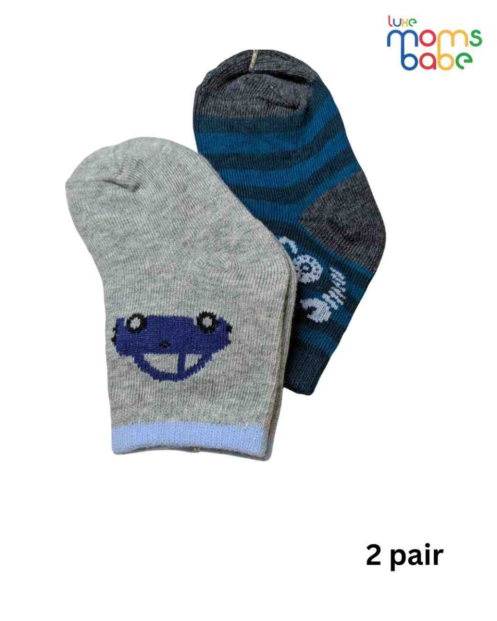 Baby Socks - Pack of 2 for Baby boys ( 6 - 12 Months ) -Light gray&Blue,cotton baby socks, soft baby socks, baby socks pack of 2, baby socks 6–12 months