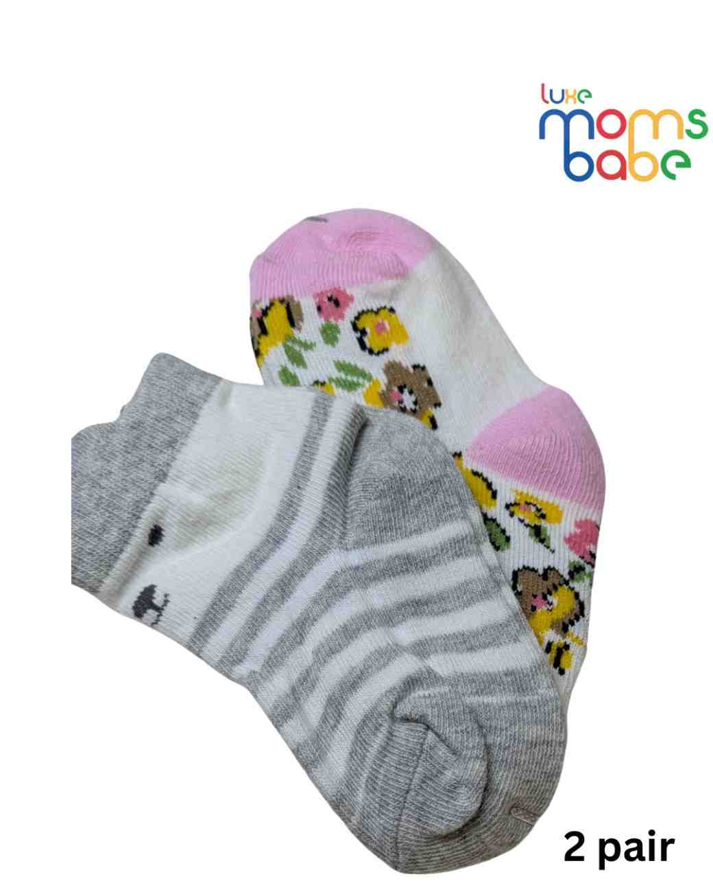 Baby Socks - Pack of 2 for Baby girls ( 6 - 12 Months )-multi colour,soft cotton socks, cozy baby socks, everyday baby socks, breathable baby socks, gentle baby