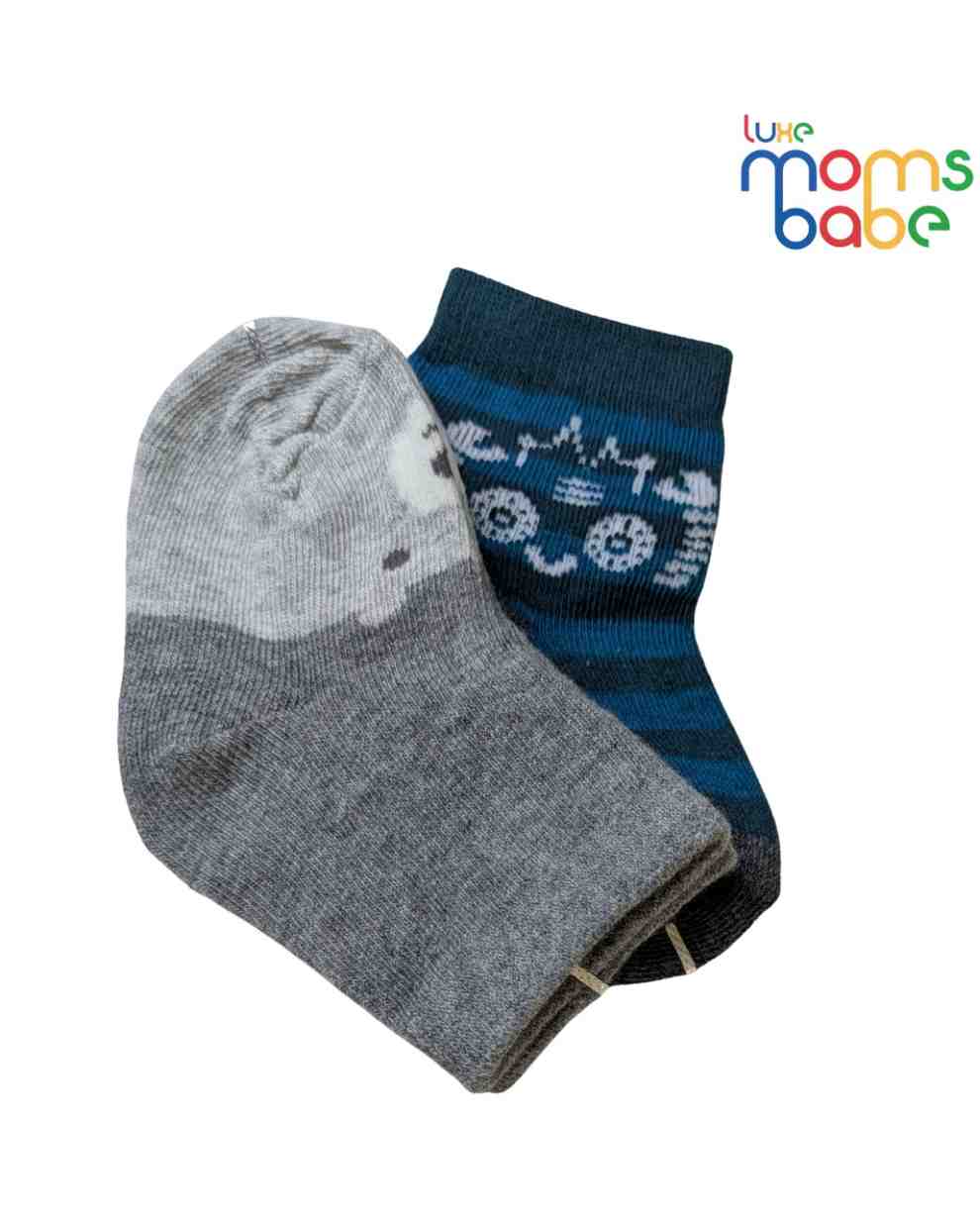 Baby Socks - Pack of 2 for Baby boys ( 6 - 12 Months ) -Grey&Blue,newborn socks, toddler socks, soft cotton socks, cozy baby socks, everyday baby socks