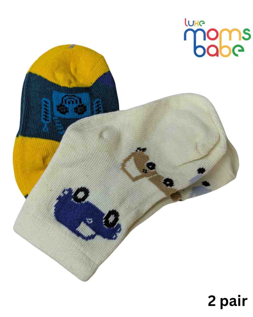 Baby Socks - Pack of 2 for Baby boys ( 6 - 12 Months ) -Multi colour,, soft cotton socks, cozy baby socks, everyday baby socks, multi colour baby socks