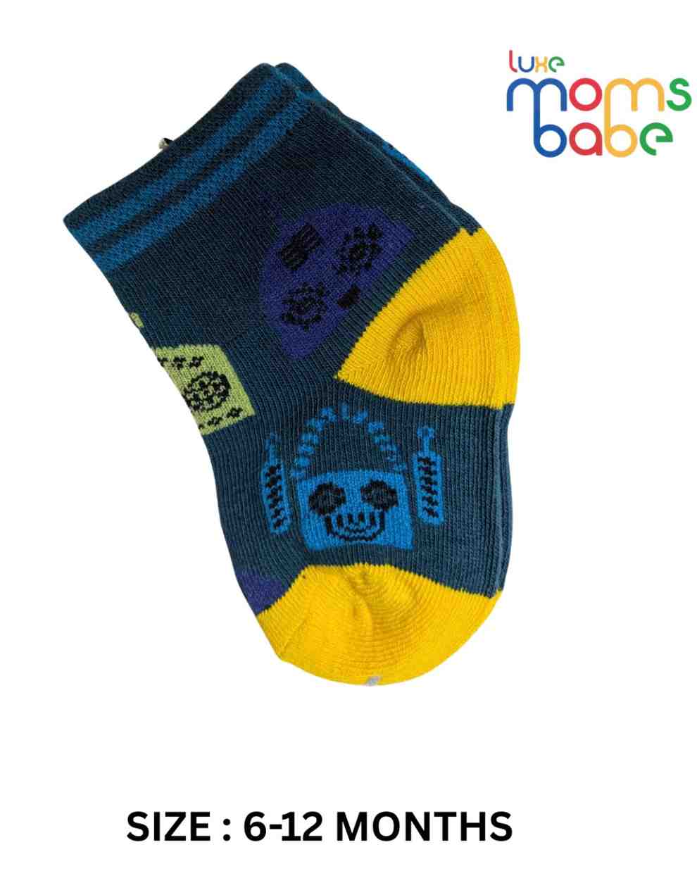 Baby Socks - Pack of 2 for Baby boys ( 6 - 12 Months ) -White,Navy Blue&Yellow,baby socks baby boys socks infant socks 6–12 months cotton baby socks soft baby