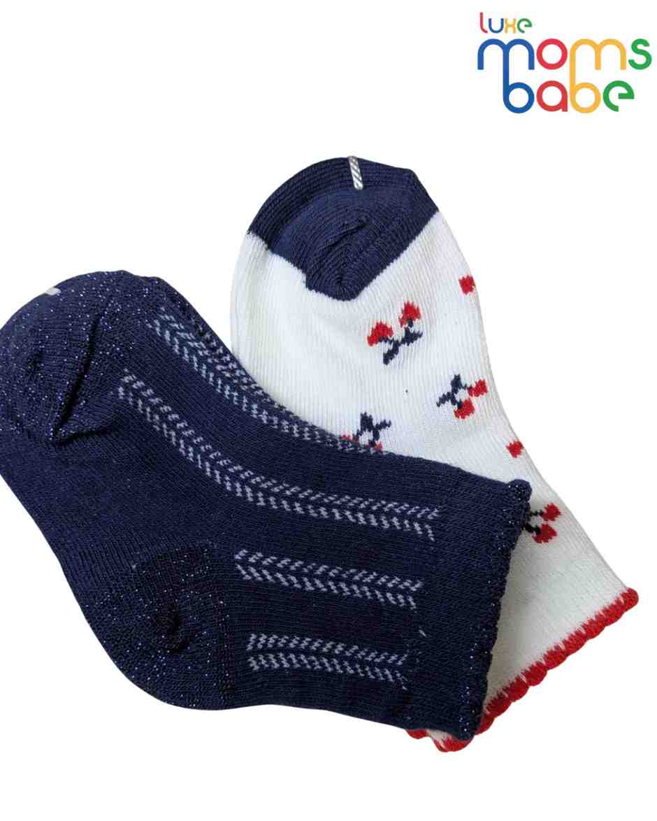 Baby Socks - Pack of 2 for Baby boys ( 6 - 12 Months )-Dark blue,White&Red,cotton baby socks, soft baby socks, dark blue baby socks, white baby socks, red baby