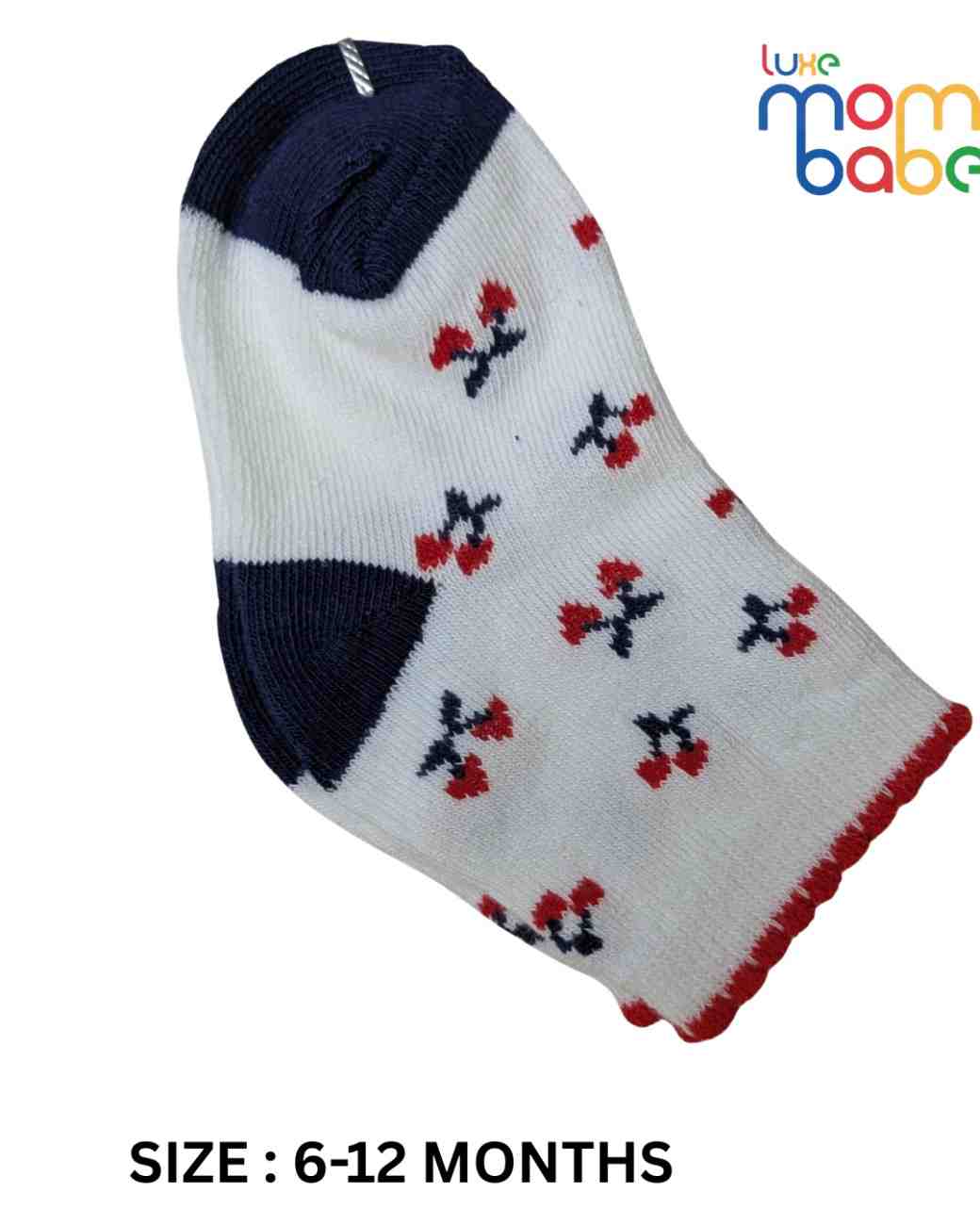 Baby Socks - Pack of 2 for Baby boys ( 6 - 12 Months )-Dark blue,White&Red,cotton baby socks, soft baby socks, dark blue baby socks, white baby socks, red baby