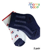 Baby Socks - Pack of 2 for Baby boys ( 6 - 12 Months )-Dark blue,White&Red,cotton baby socks, soft baby socks, dark blue baby socks, white baby socks, red baby