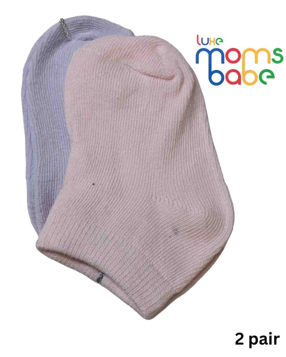 Baby Socks - Pack of 2 for Baby boys ( 6 - 12 Months )-Pink&White,cotton baby socks, pink white baby socks, soft baby socks, baby socks 6–12 months