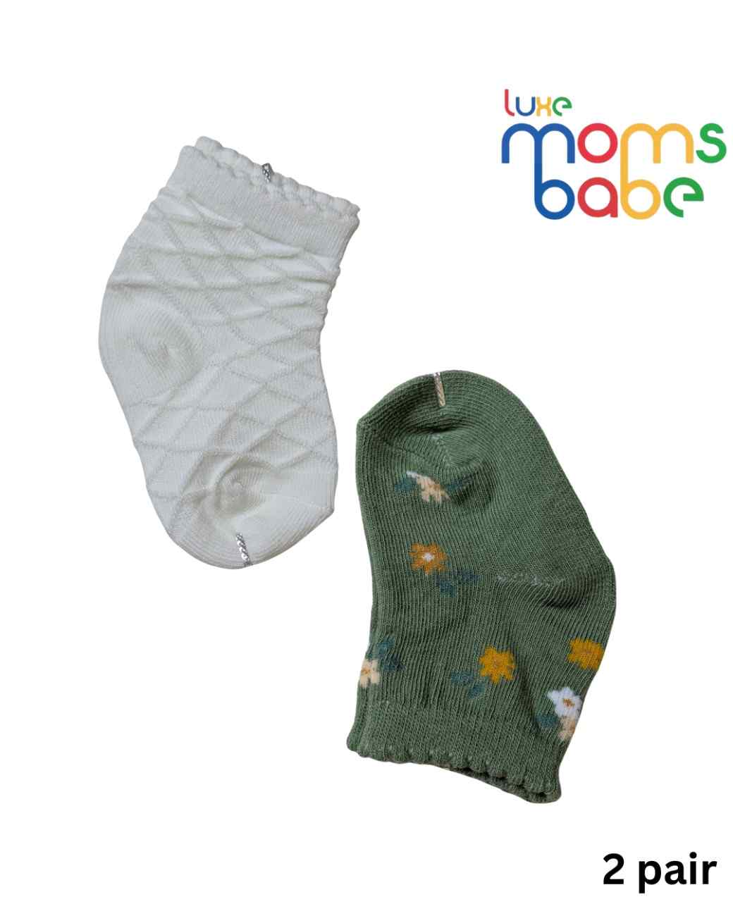 Baby Socks - Pack of 2 for Baby boys ( 6 - 12 Months )Grey&White,cotton baby socks, grey white baby socks, soft baby socks, baby socks 6–12 month