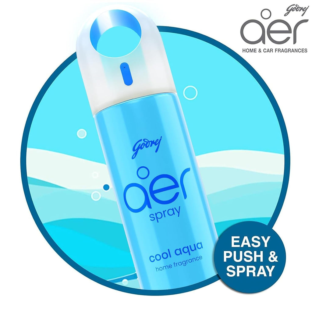 Godrej aer Spray | Room Freshener for Home & Office - Cool Aqua (200 ml) | Long-Lasting Fragrance
