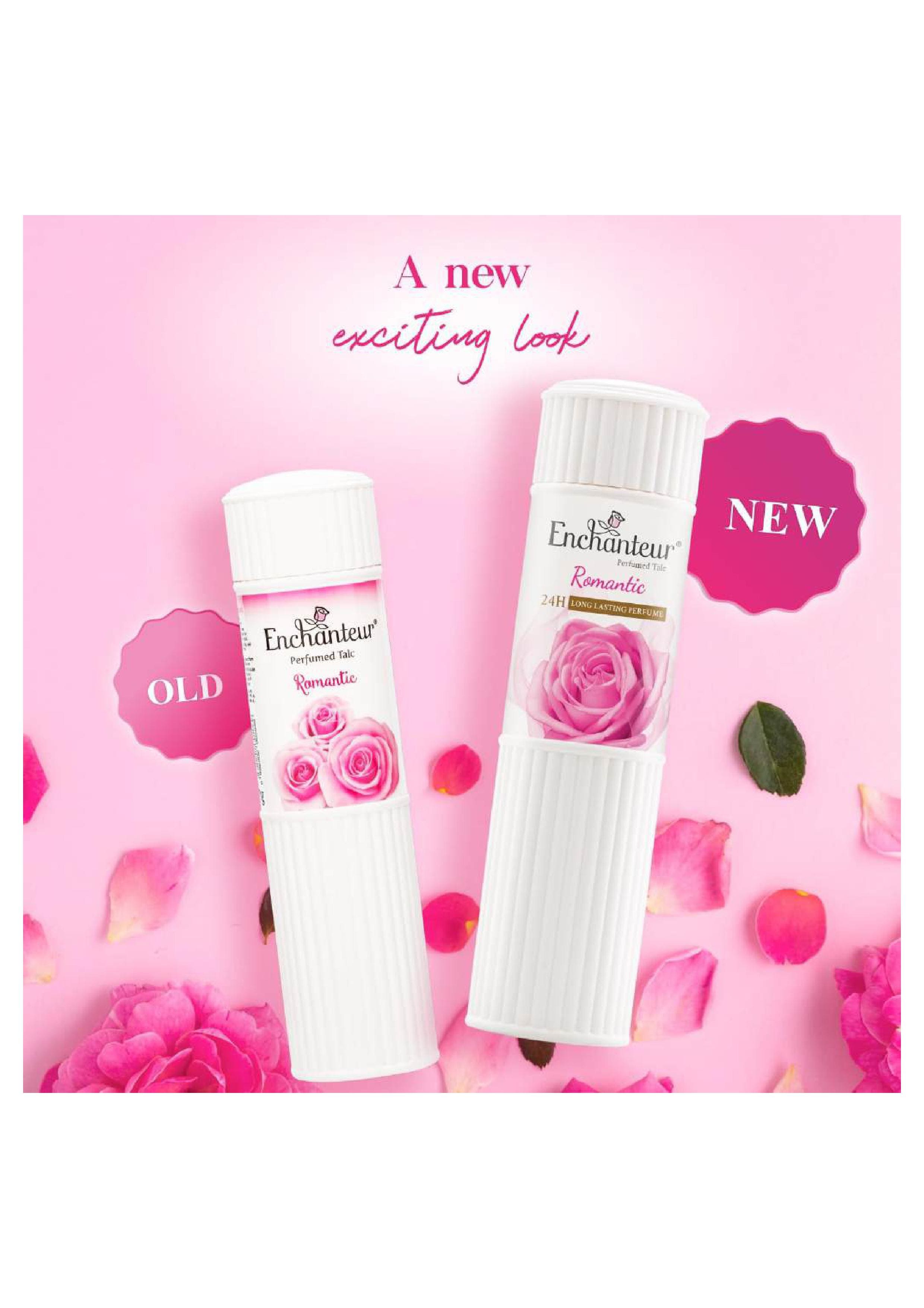 Enchanteur Romantic Perfumed Talcum Powder,Long Lasting Fragrance Talcum Powder,Rose & Jasmine Talcum Powder, Smooth Skin Talc for Daily Use.
