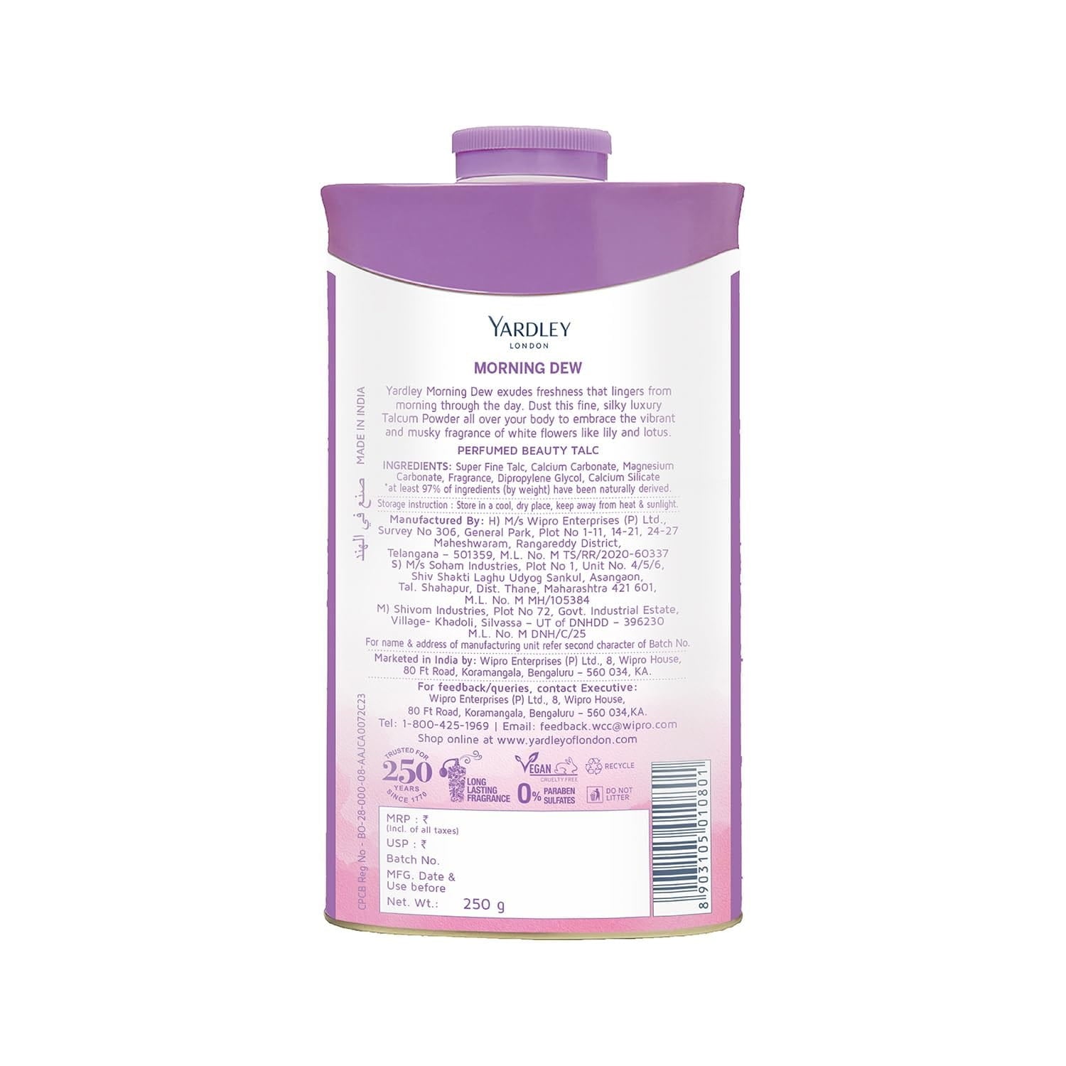Yardley London Morning Dew Perfumed Talcum powder ,Perfumed body talc, Long-lasting body fragrance powder ,Talc body powder for freshness ,Everyday body talcum