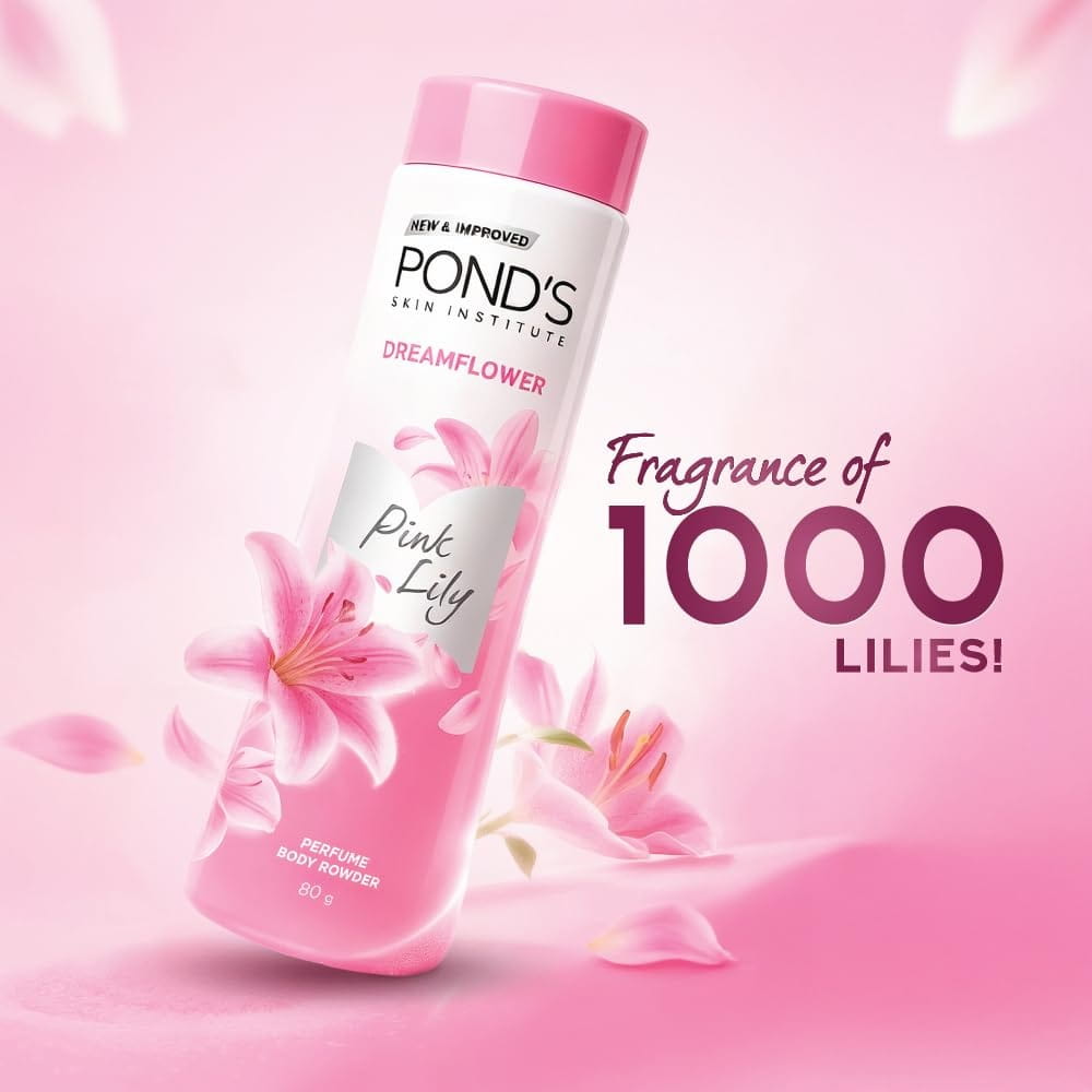 POND'S Dream flower Floral Perfumed Powder, Long-Lasting Fragrance of Pink Lily| 300g,floral fragrance  pink lily scent ,long-lasting freshness ,