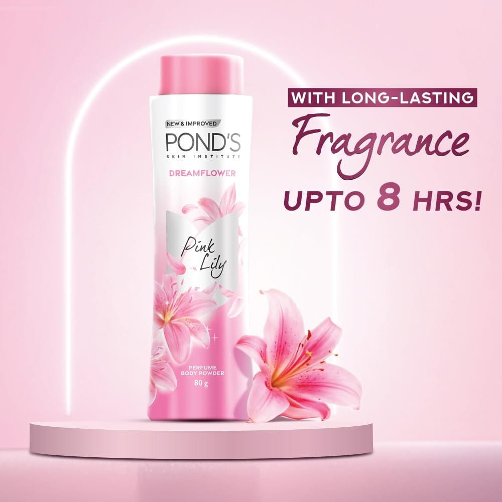 POND'S Dream flower Floral Perfumed Powder, Long-Lasting Fragrance of Pink Lily| 300g,floral fragrance  pink lily scent ,long-lasting freshness ,