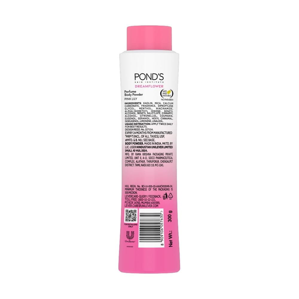 POND'S Dream flower Floral Perfumed Powder, Long-Lasting Fragrance of Pink Lily| 300g,floral fragrance  pink lily scent ,long-lasting freshness ,