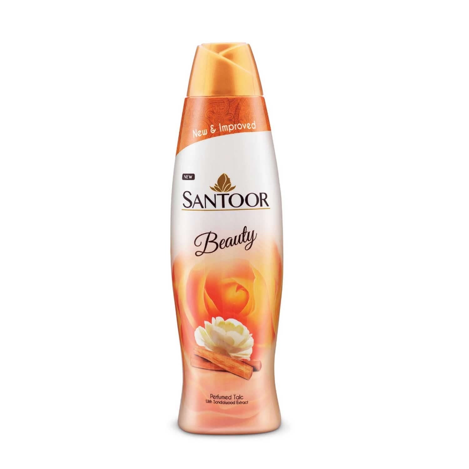Santoor Beauty Talc with Sandalwood Extracts| Sandal, Rose, Musk & Geranium Mint Fragrance ,Herbal Beauty Talc , Cooling Talcum Powder,Long Lasting Fragrance,