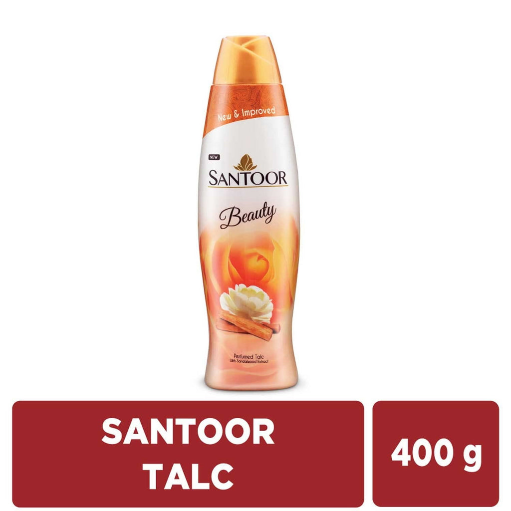Santoor Beauty Talc with Sandalwood Extracts| Sandal, Rose, Musk & Geranium Mint Fragrance ,Herbal Beauty Talc , Cooling Talcum Powder,Long Lasting Fragrance,
