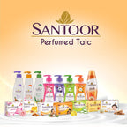 Santoor Beauty Talc with Sandalwood Extracts| Sandal, Rose, Musk & Geranium Mint Fragrance ,Herbal Beauty Talc , Cooling Talcum Powder,Long Lasting Fragrance,