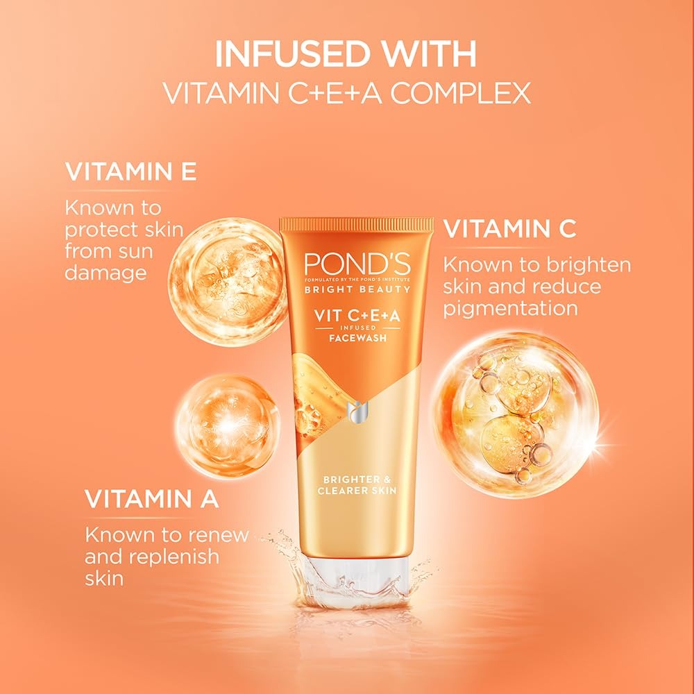 POND'S Bright Beauty Vit C+E+A Gel Face Wash 100ml,Ponds Bright Beauty face wash, vitamin C face wash, vitamin E face wash, vitamin A face wash, gel face wash
