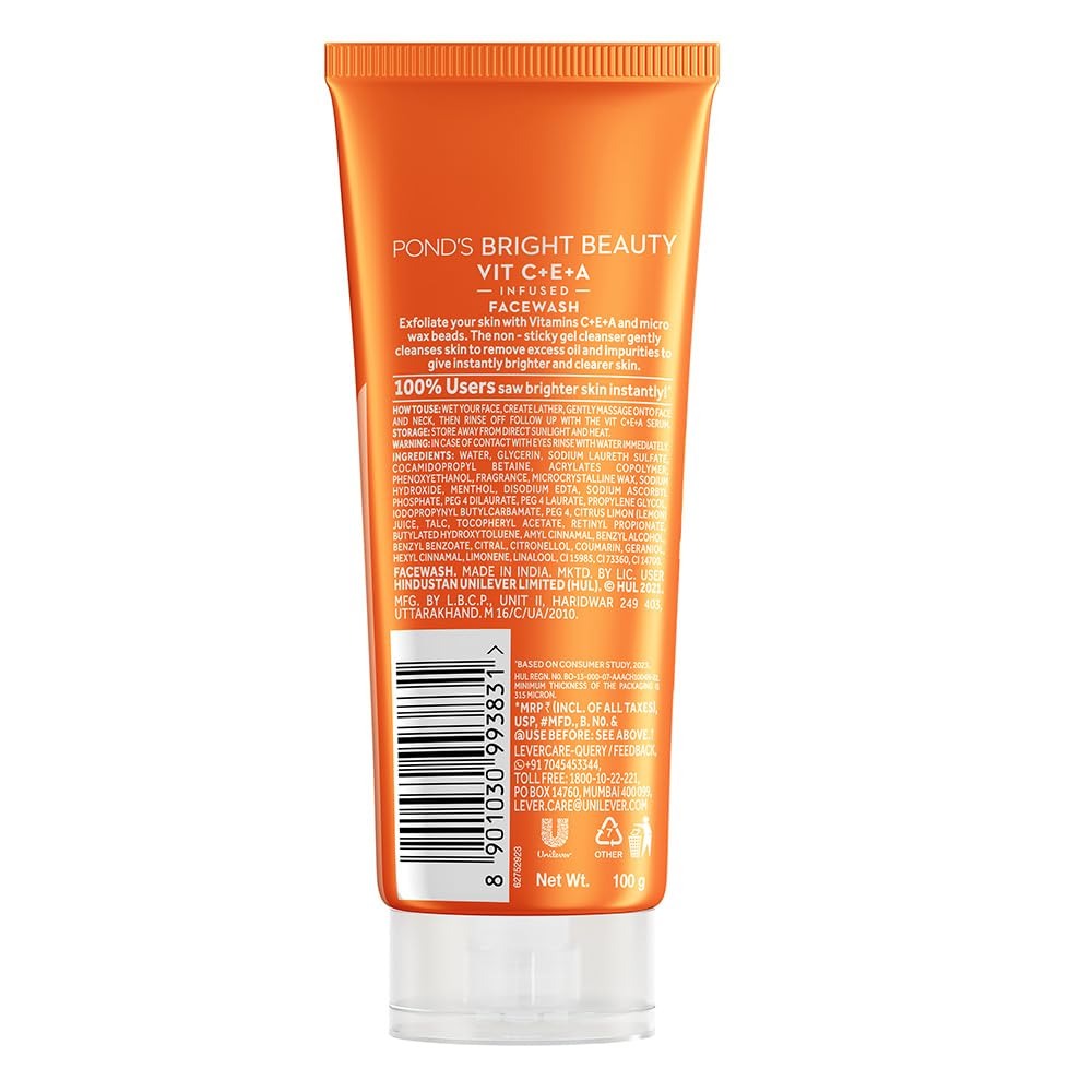 POND'S Bright Beauty Vit C+E+A Gel Face Wash 100ml,Ponds Bright Beauty face wash, vitamin C face wash, vitamin E face wash, vitamin A face wash, gel face wash