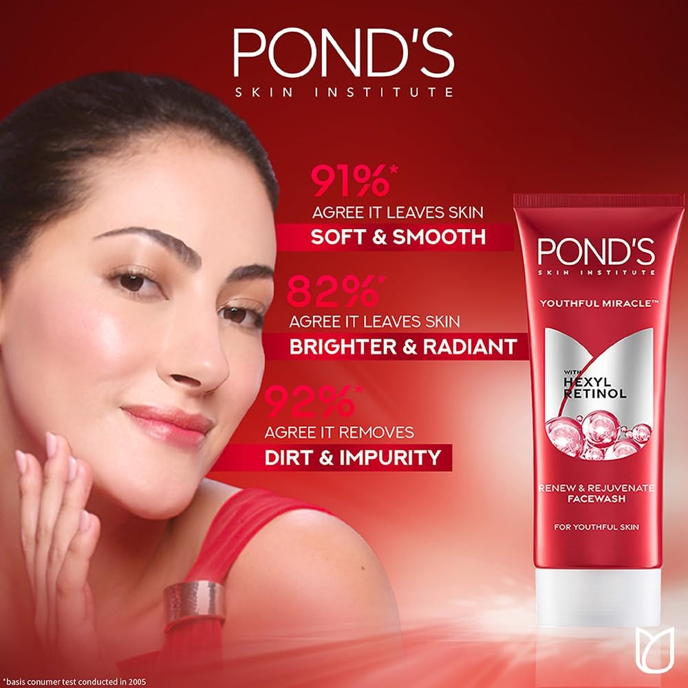 POND'S Youthful Miracle Hexyl Retinol, Renew & Rejuvenate Facewash 100g,Hexyl Retinol facewash, anti-aging face wash, rejuvenating cleanser