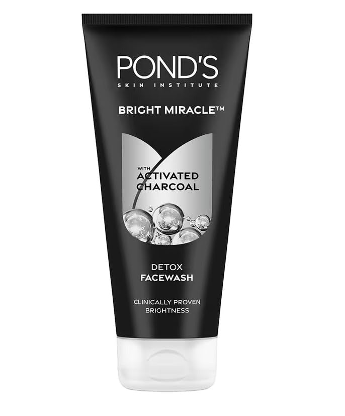 POND'S Pure Detox, Facewash, 150G, For Fresh, Glowing Skin, With Activated Charcoal, Daily Exfoliating & Brightening Cleanser, Pollution Clear Face Wash
