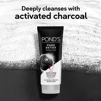 POND'S Pure Detox, Facewash, 150G, For Fresh, Glowing Skin, With Activated Charcoal, Daily Exfoliating & Brightening Cleanser, Pollution Clear Face Wash