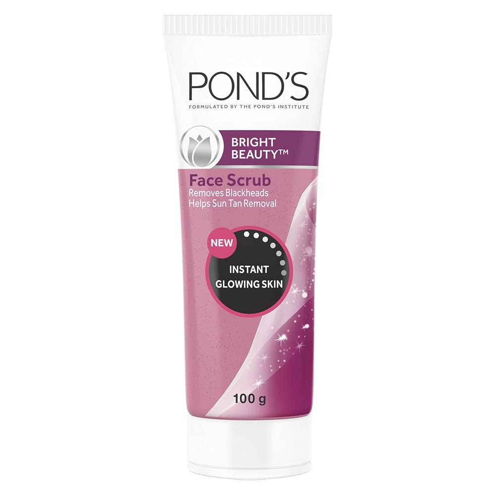 POND'S Bright Beauty Face Scrub, Deep Clean But Mild On Skin, Exfoliate, Remove Blackheads & Sun Tan, Gel Scrub, Bright Glowing Skin, 100 g,POND’S Face Scrub