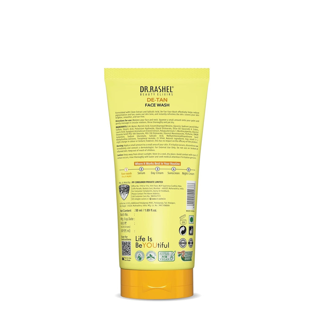 DR.RASHEL De-Tan with Clove & Peppermint for Tan Removal & Fresh Skin | All Skin Types Face Wash| 50ml