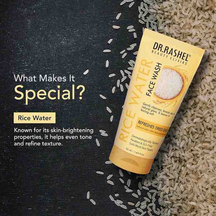 Dr. Rashel Rice Water Face Wash, 50ml, Paraben & SLS-Free, Gentle Cleanser for Tired Skin