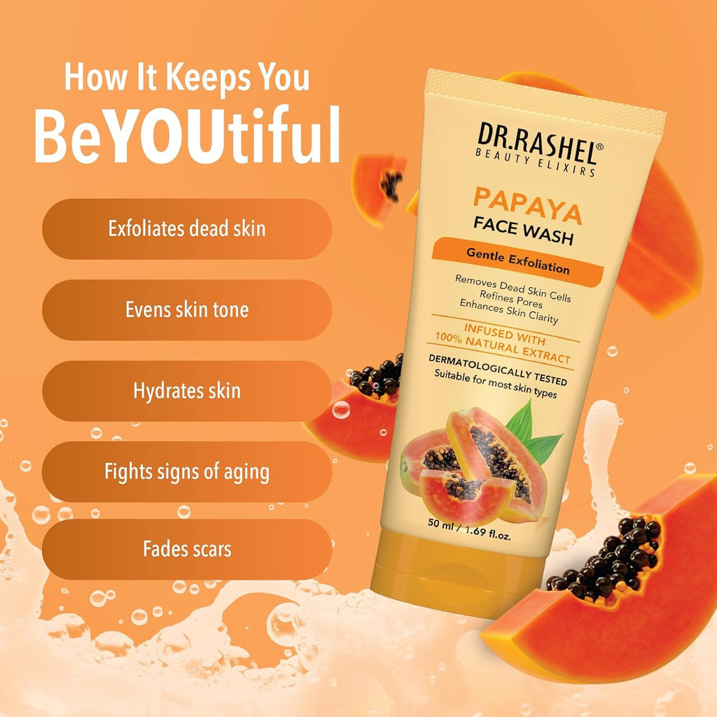 DR.RASHEL Papaya Face wash With Natural Papaya Extracts & Fruits Infused Facewash Deep cleansing and skin brightening for oily and dry skin - 50 ml