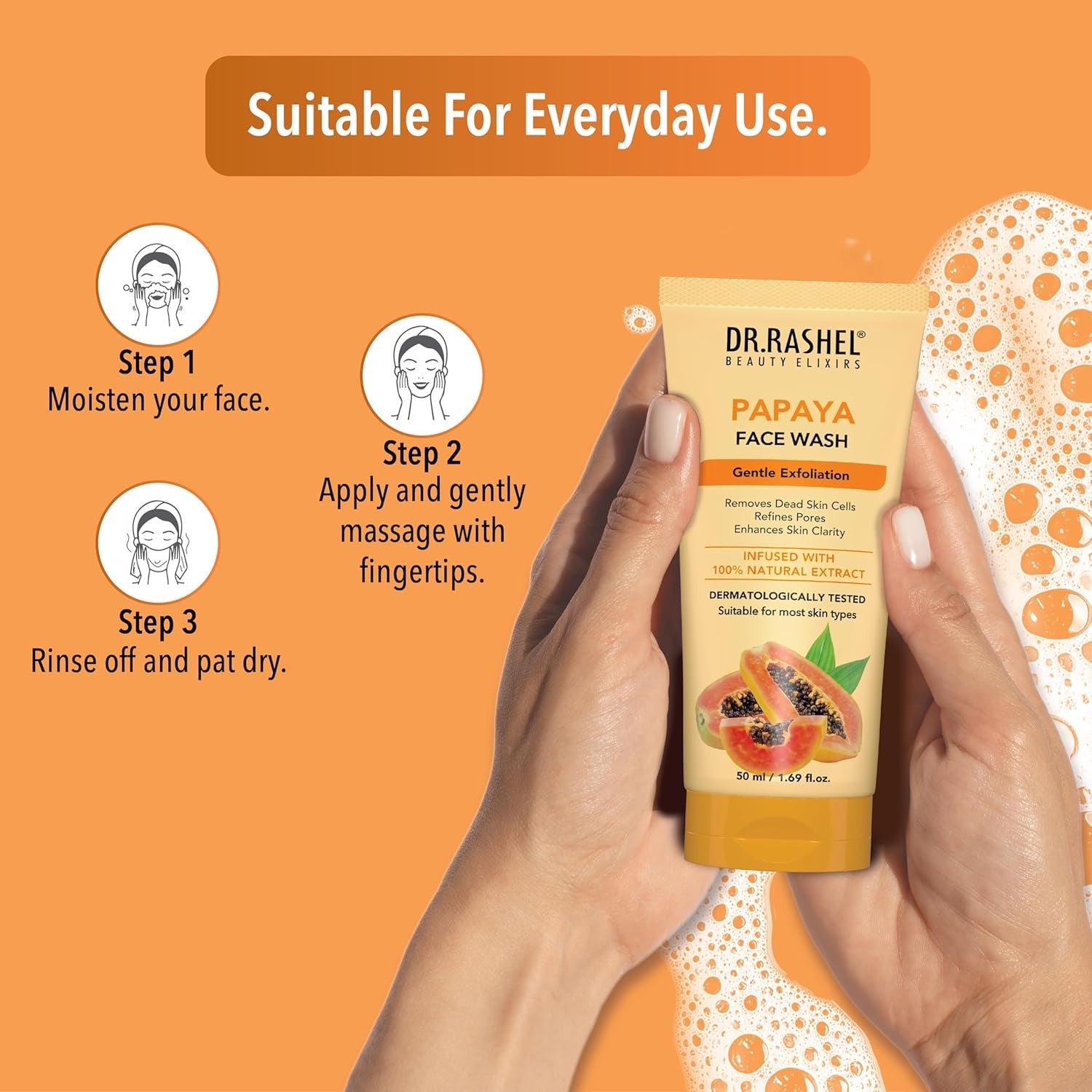 DR.RASHEL Papaya Face wash With Natural Papaya Extracts & Fruits Infused Facewash Deep cleansing and skin brightening for oily and dry skin - 50 ml