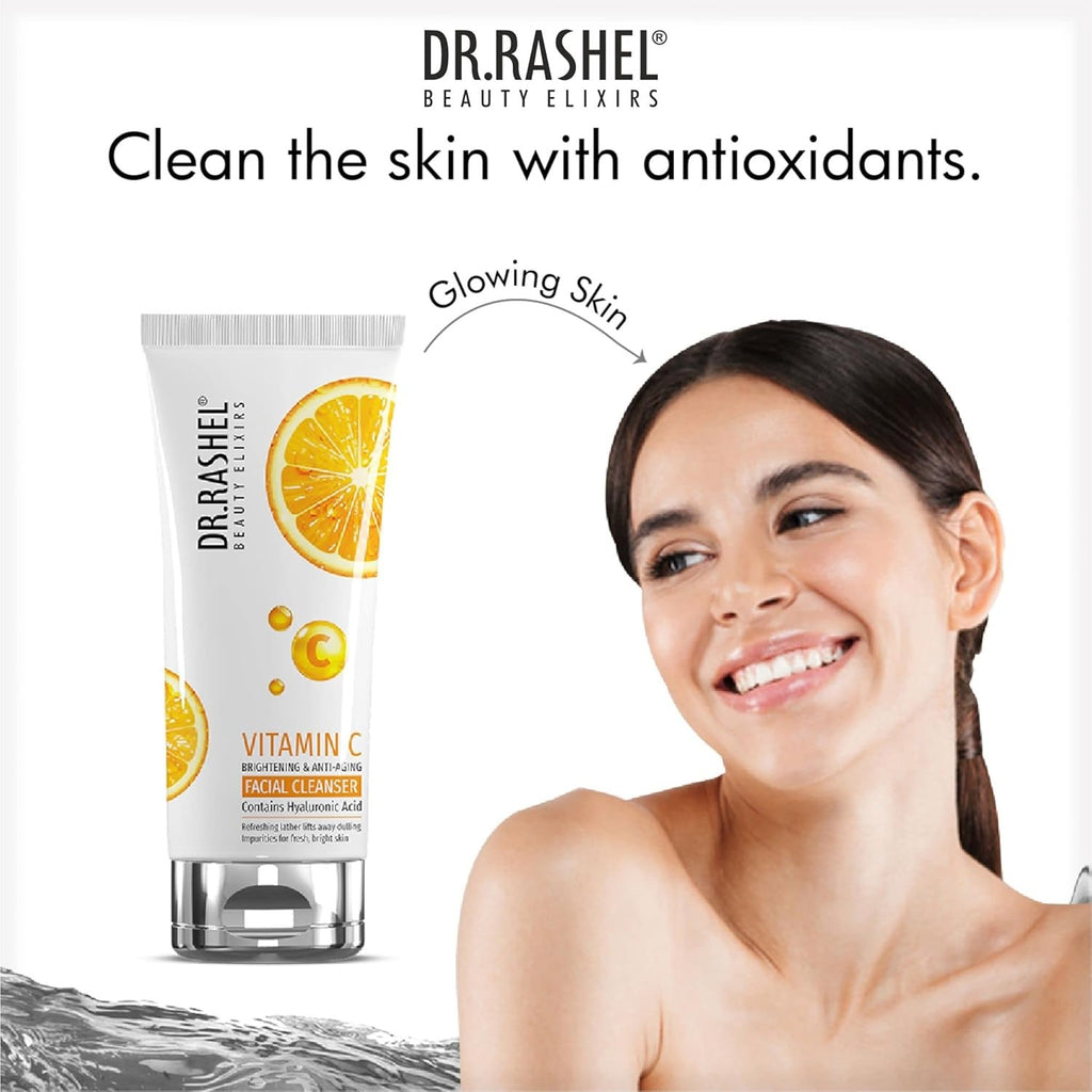 DR.RASHEL Vitamin C Brightening Facial Cleanser | With Hyaluronic Acid | Anti-Aging & Skin Hydration | Gentle Face Wash | 80ml Each | Pack of 2