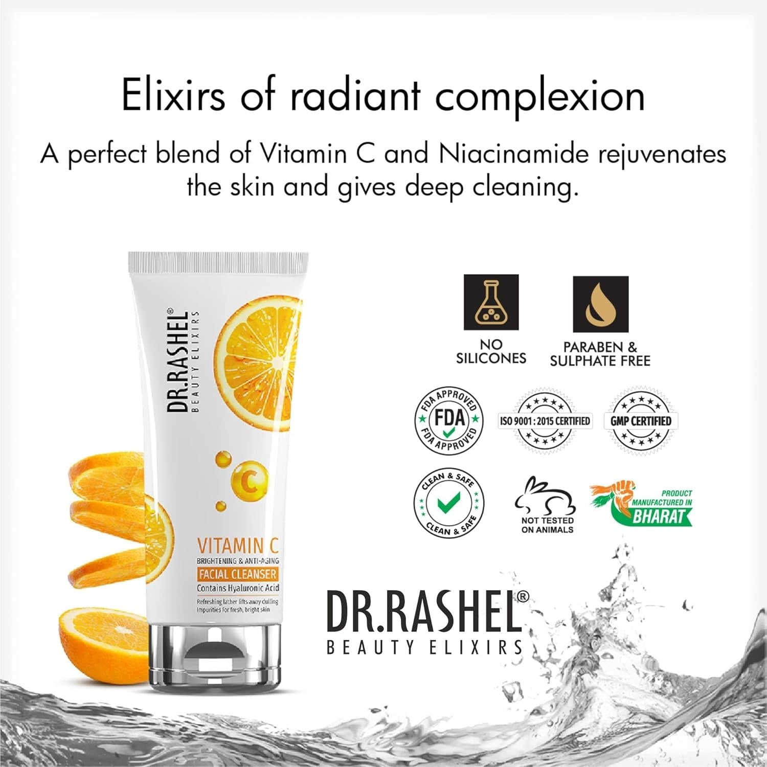 DR.RASHEL Vitamin C Brightening Facial Cleanser | With Hyaluronic Acid | Anti-Aging & Skin Hydration | Gentle Face Wash | 80ml Each | Pack of 2